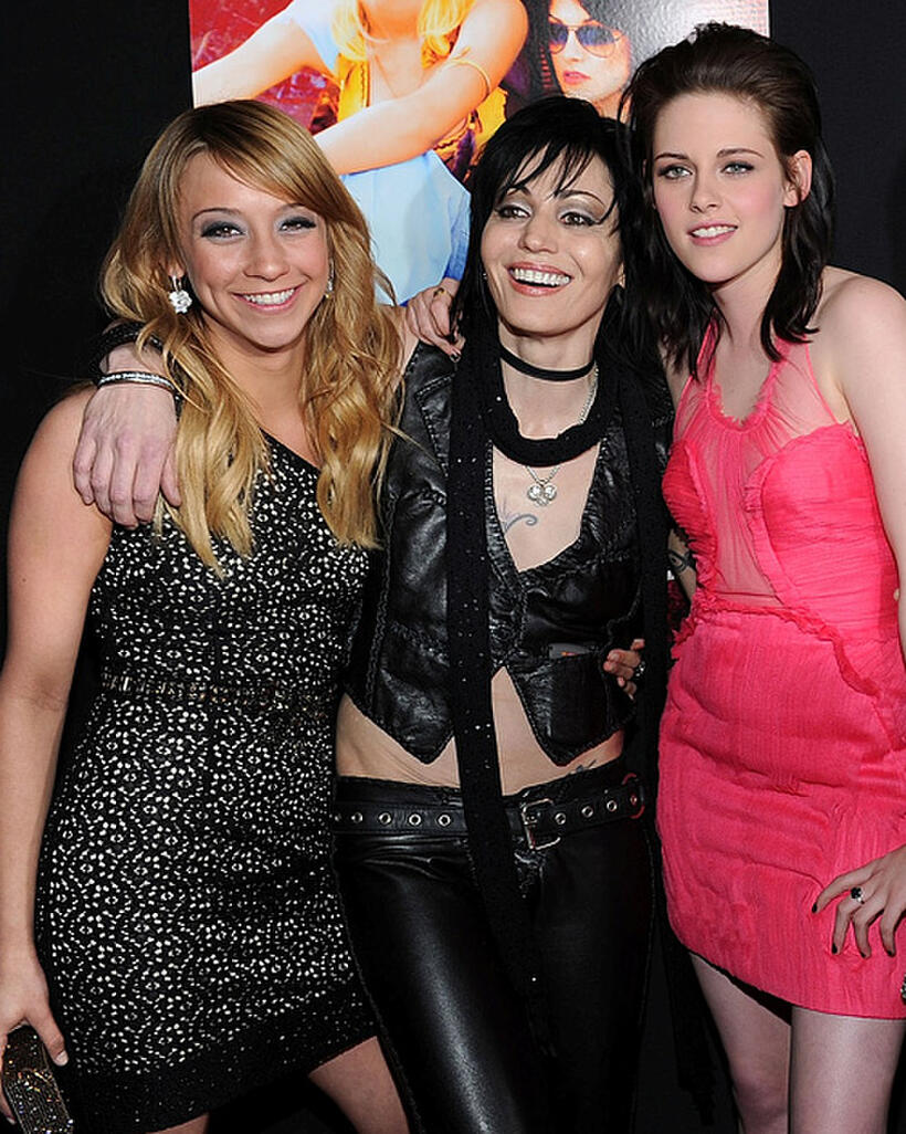 Stella Maeve, musician Joan Jett and Kristen Stewart at the California premiere of "The Runaways."