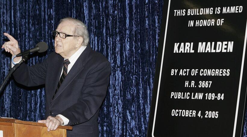 Karl Malden at the dedication of the Barrington Station Post Office.