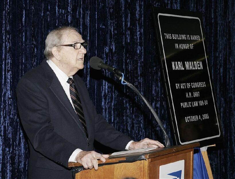 Karl Malden at the dedication of the Barrington Station Post Office.