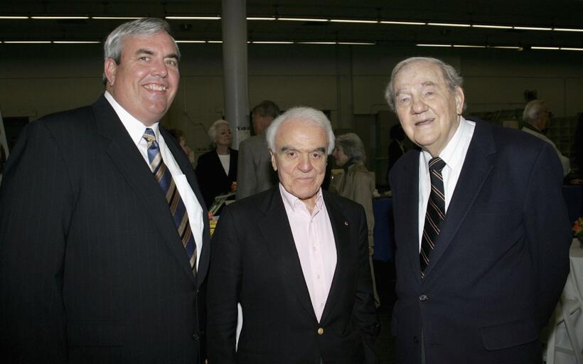 John E. Potter, Jack Valenti and Karl Malden at the dedication of Barrington Station Post Office.
