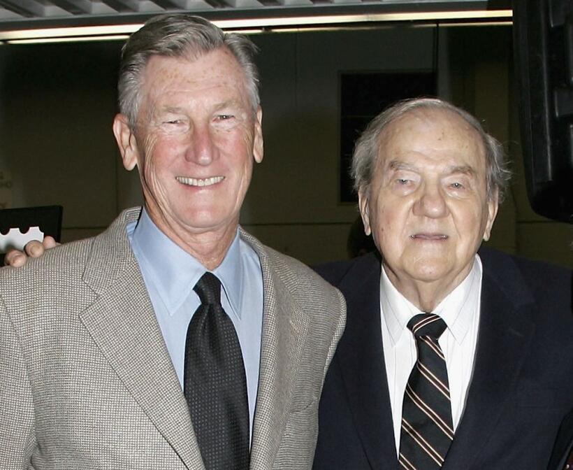 Robert Rehme and Karl Malden at the dedication of Barrington Station Post Office.