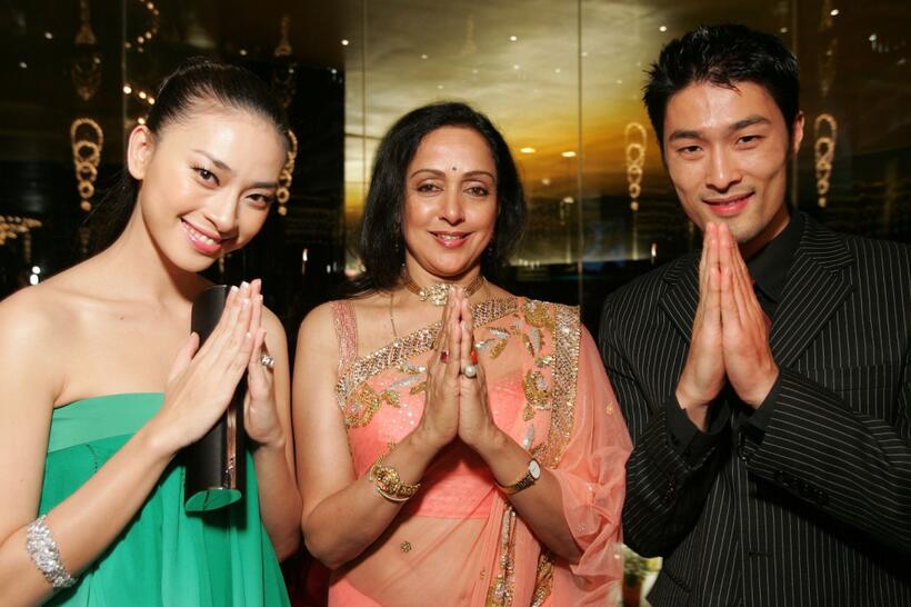 Ngo Thanh Van, Hema Malini and Johnny Nguyen at the 2007 Bangkok International Film Festival Opening Ceremony.