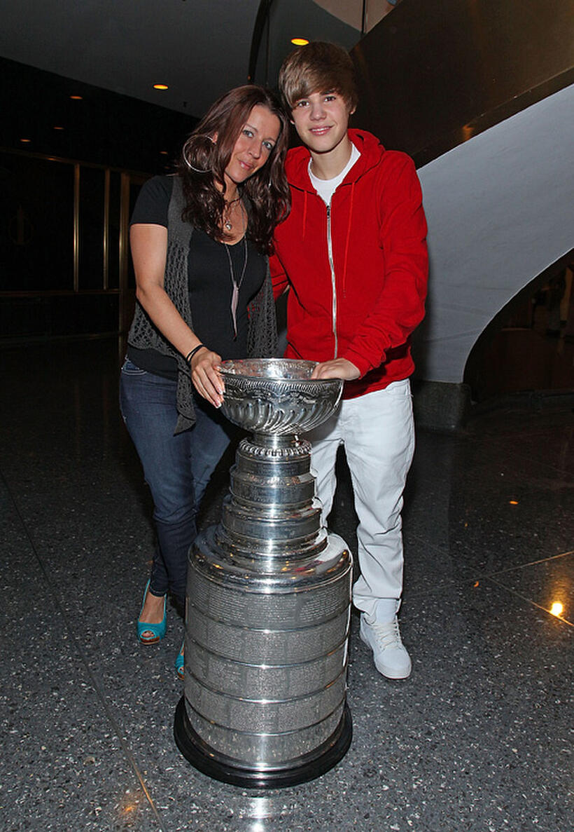 Pattie Mallette and Singer Justin Bieber at the NBC's TODAY Show for Stanley Cup in New York.