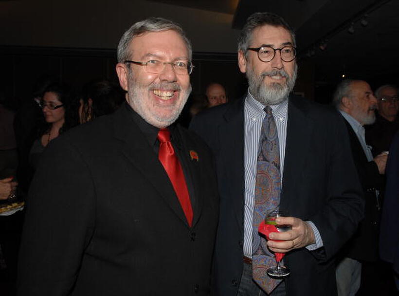 Leonard Maltin and John Landis at the premiere of the restored 3D classic "Hondo".