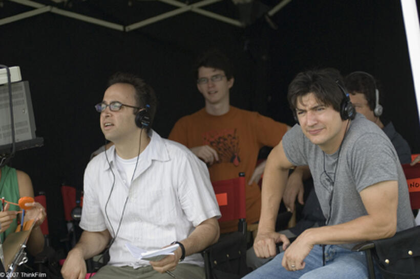 Director David Wain and Ken Marino on the set of "The Ten."