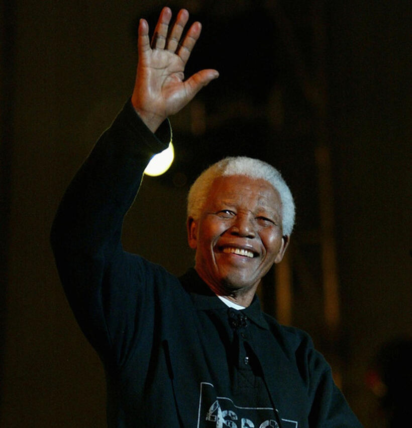 Nelson Mandela at the "46664 - Give One Minute of Your Life to AIDS" concert in South Africa.