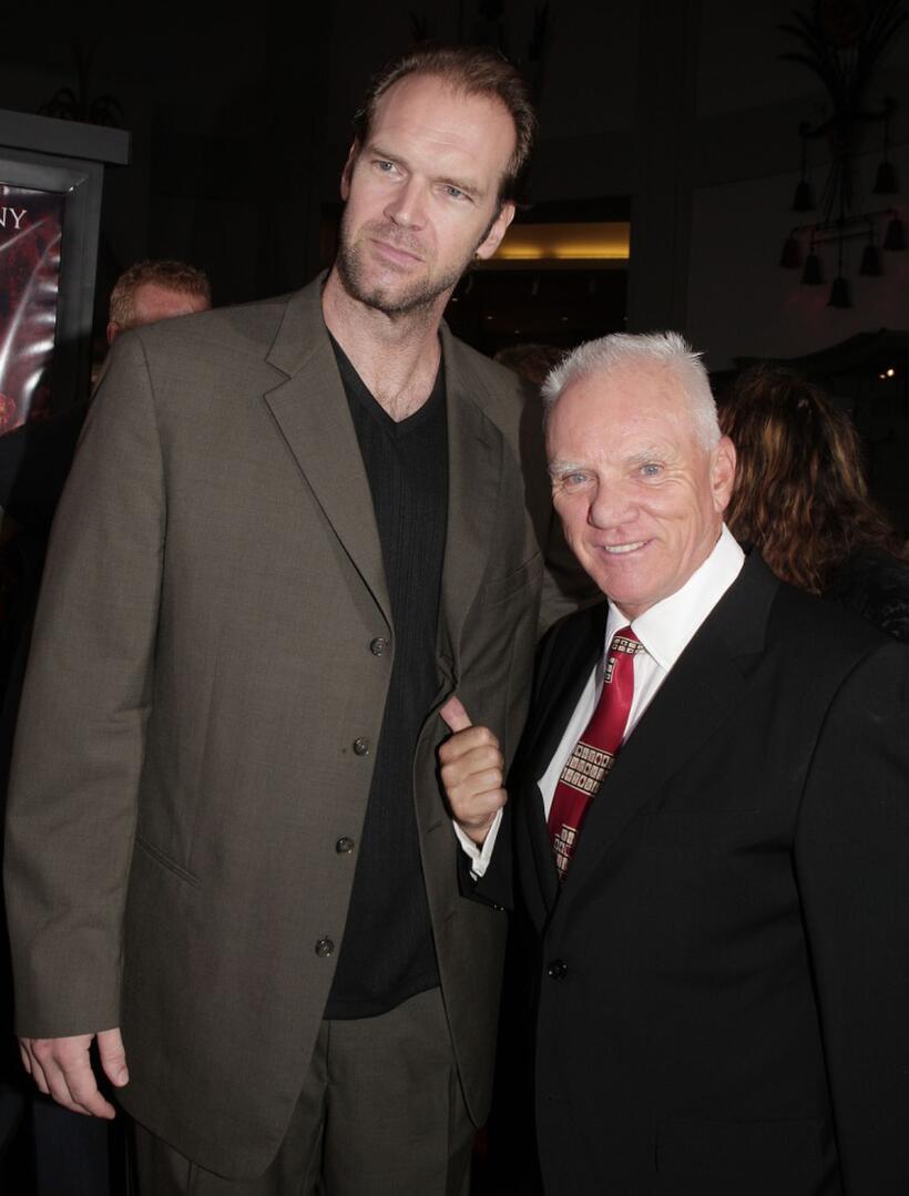 Tyler Mane and Malcolm McDowell at the premiere of "Halloween."