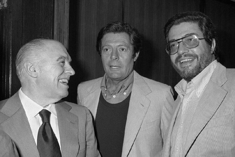 Marcello Mastroianni, Carlo Ponti and Ettore Scola at the gala screening of "Una Giornata Particolare".
