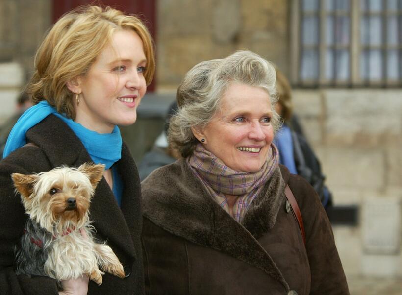 Marie Christine Barrault and Fanny Cottencon at the funeral services for French actor Daniel Gelin.