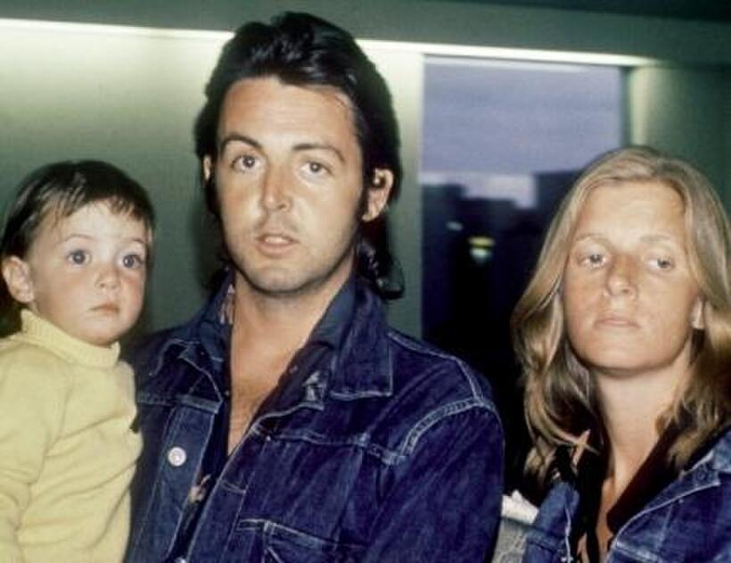 Paul McCartney, Linda McCartney and their daughter Mary at the London Airport.
