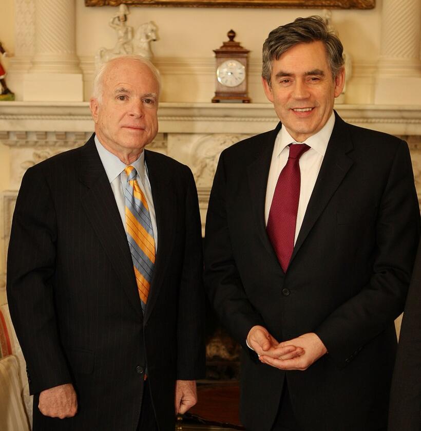 John McCain and Gordon Brown at the Downing Street in London.