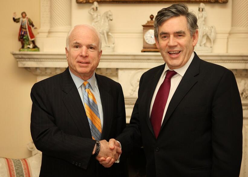 John McCain and Gordon Brown at the Downing Street in London.