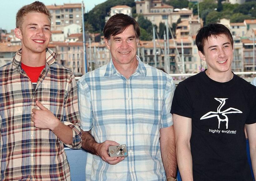 Elias McConnell, director Gus Van Sant and Alex Frost at the photocall of "Elephant" during the 56th Cannes Film Festival.