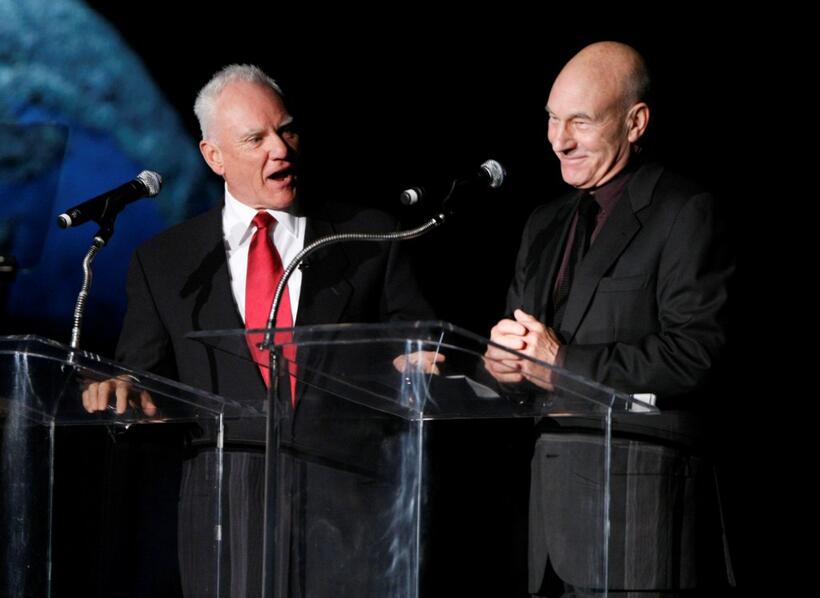 Malcolm McDowell and Patrick Stewart at the Jules Verne Adventure Film Festival Special Awards Presentation.
