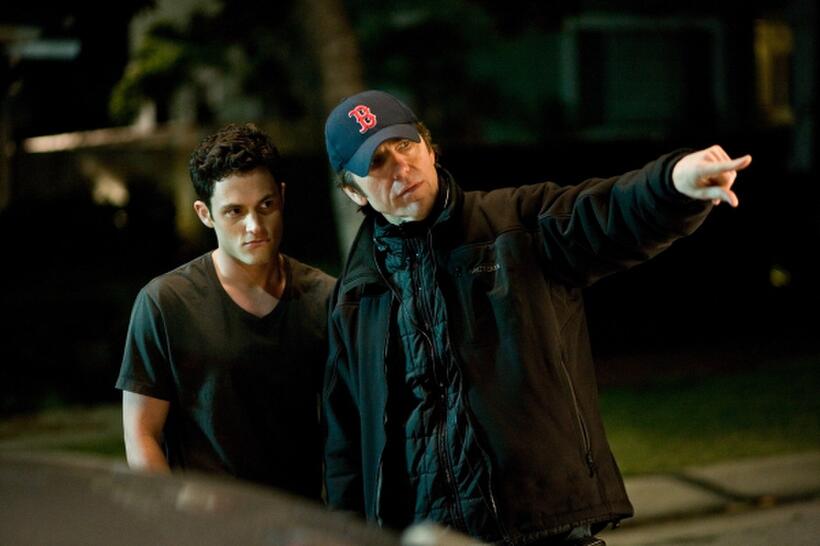 Penn Badgley and Director Nelson McCormick on the set of "The Stepfather."