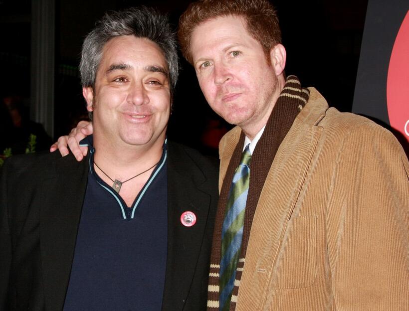 Stephen Adly-Guirgis and Brett C. Leonard at the opening night party celebrating the world premiere of "The Little Flower of East Orange."