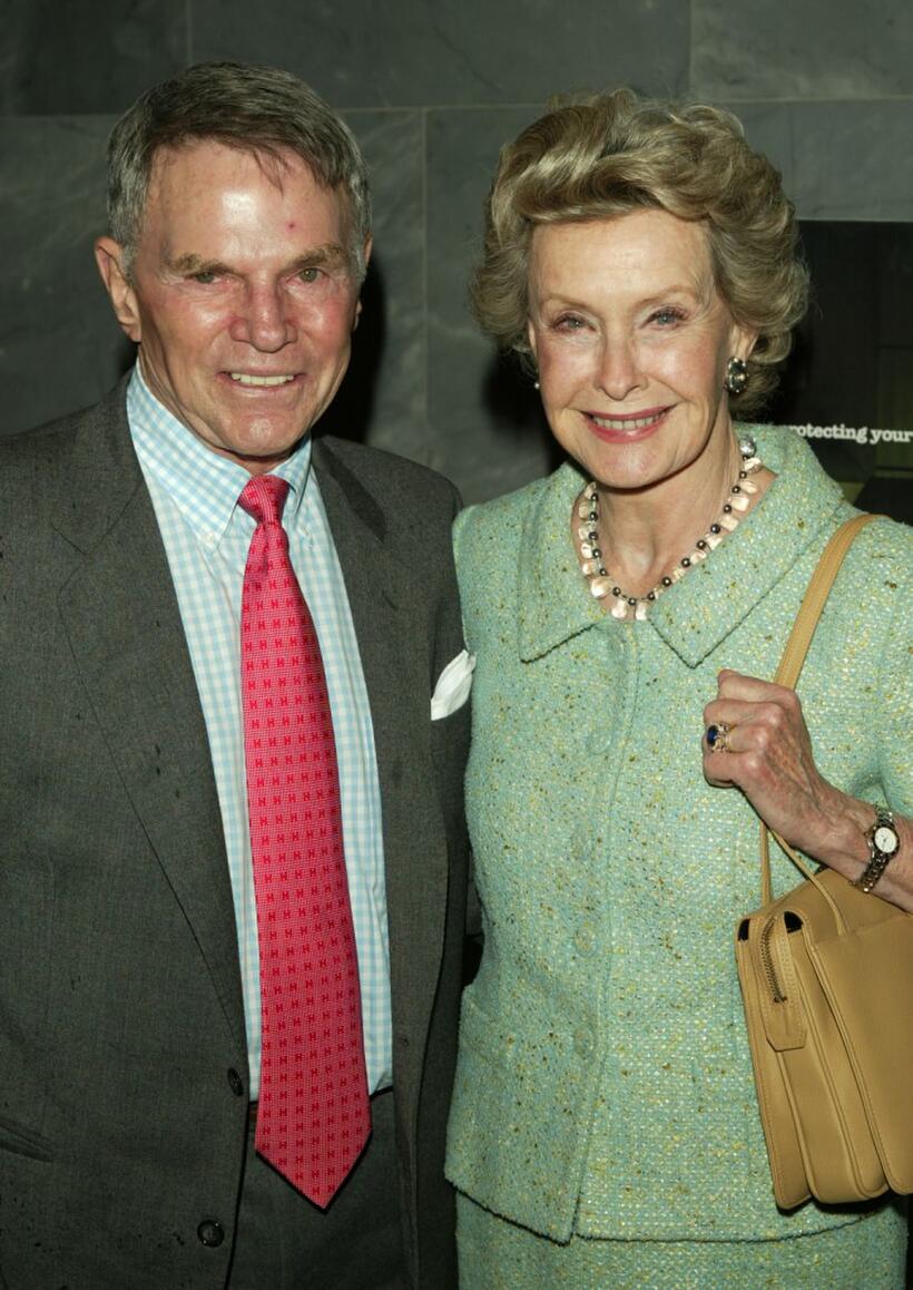 Dina Merrill and Ted Hartley at the premiere of "Strip Search".