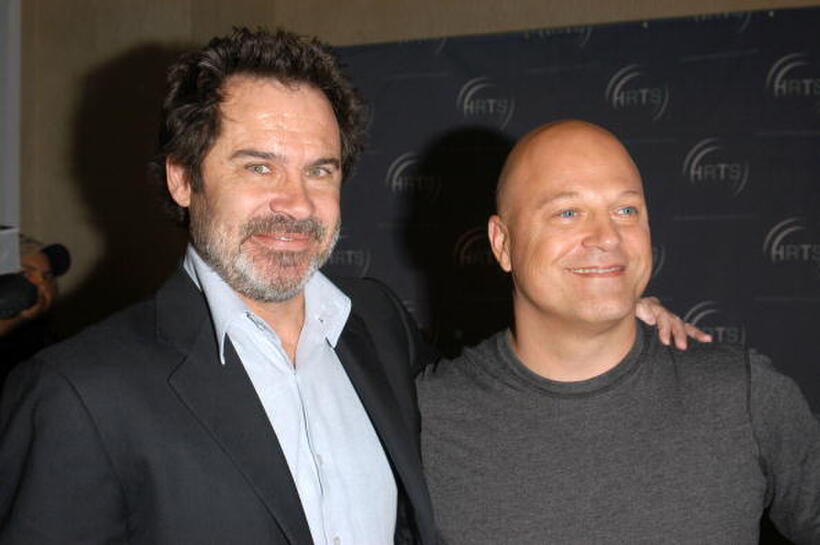 Dennis Miller and Michael Chiklis at the HRTS Newsmaker Luncheon with Dennis Miller.