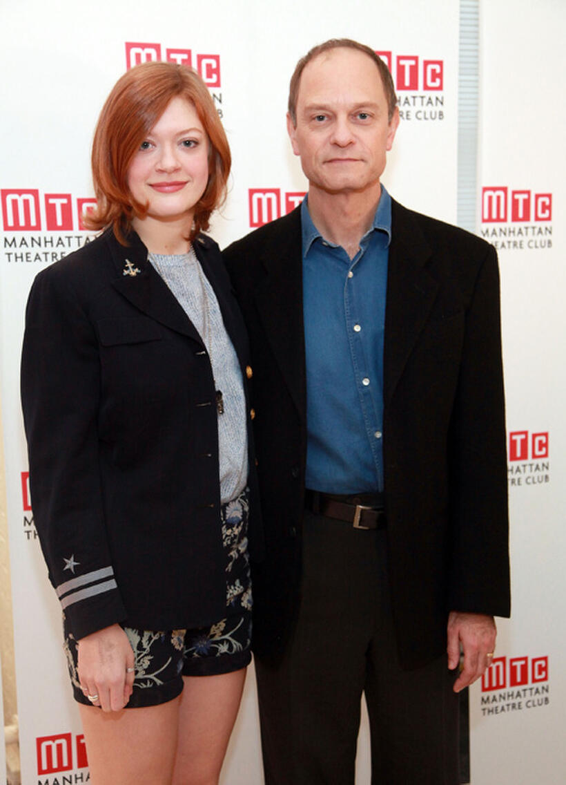 Colby Minifie and David Hyde Pierce at the cast photocall of "Close Up Space."