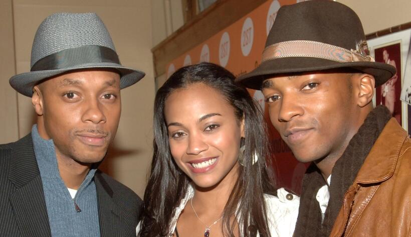 Dorian Missick, Zoe Saldana and Anthony Mackie at the after party of the off-Broadway opening of "A Soldiers Play."