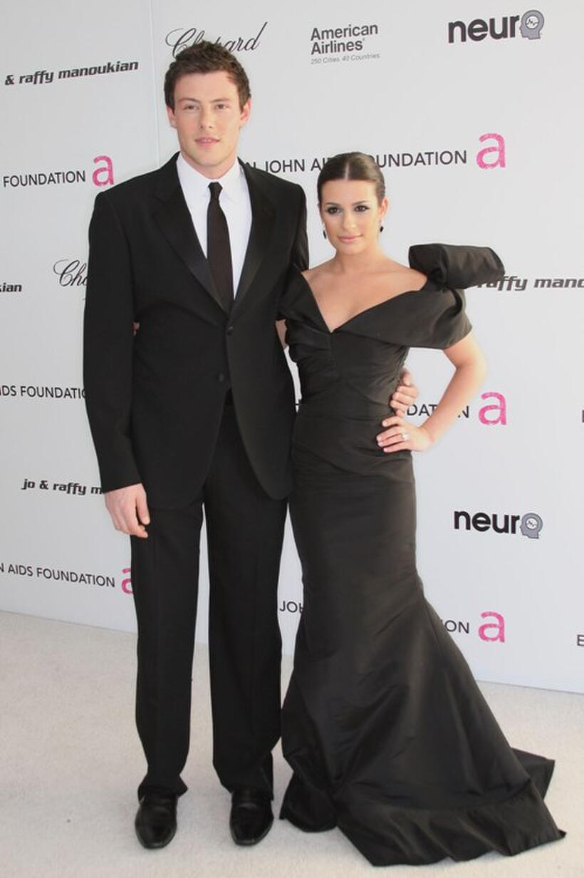 Cory Monteith and Lea Michele at the 18th Annual Elton John AIDS Foundation's Oscar Viewing party.
