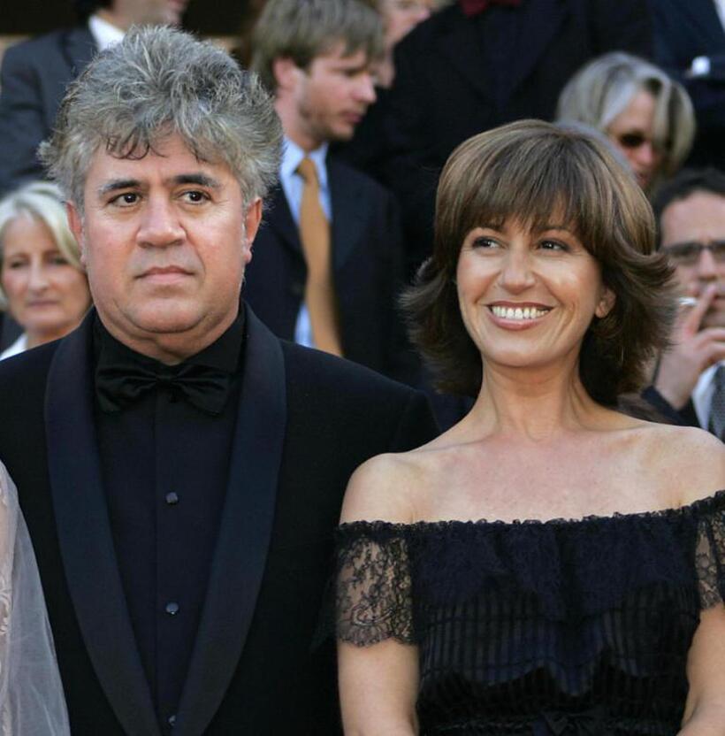 Pedro Almodovar and Mercedes Moran at the official projection of "La Nina Santa" during the Cannes Film Festival.