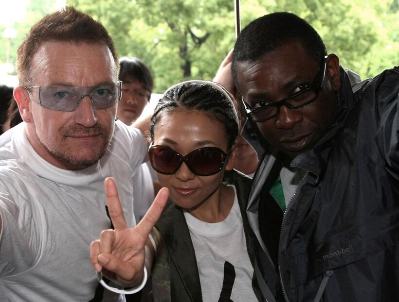 Bono, Misia and Youssou N'Dour at the "One for All" event during the Tokyo International Conference on African Development IV (TICAD IV).