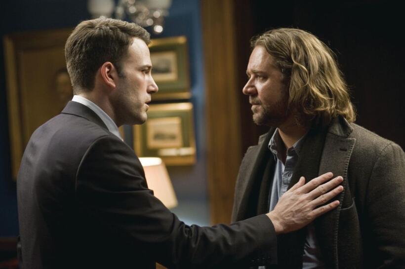 Ben Affleck as Stephen Collins and Russell Crowe as Cal McAffrey in "State of Play."