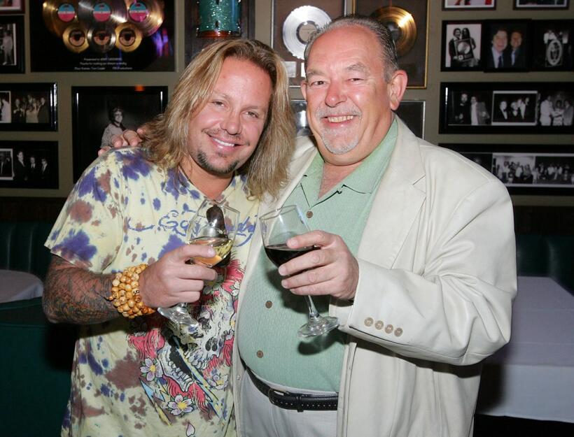 Vince Neil and Robin Leach at the tasting of Neil's Vince Vineyards wines.