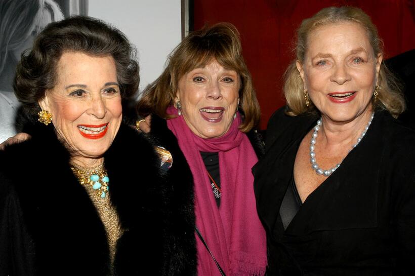 Kitty Carlisle Hart, Phyllis Newman and Lauren Bacall at the after party of the opening night of the Broadway musical Wonderful Town.