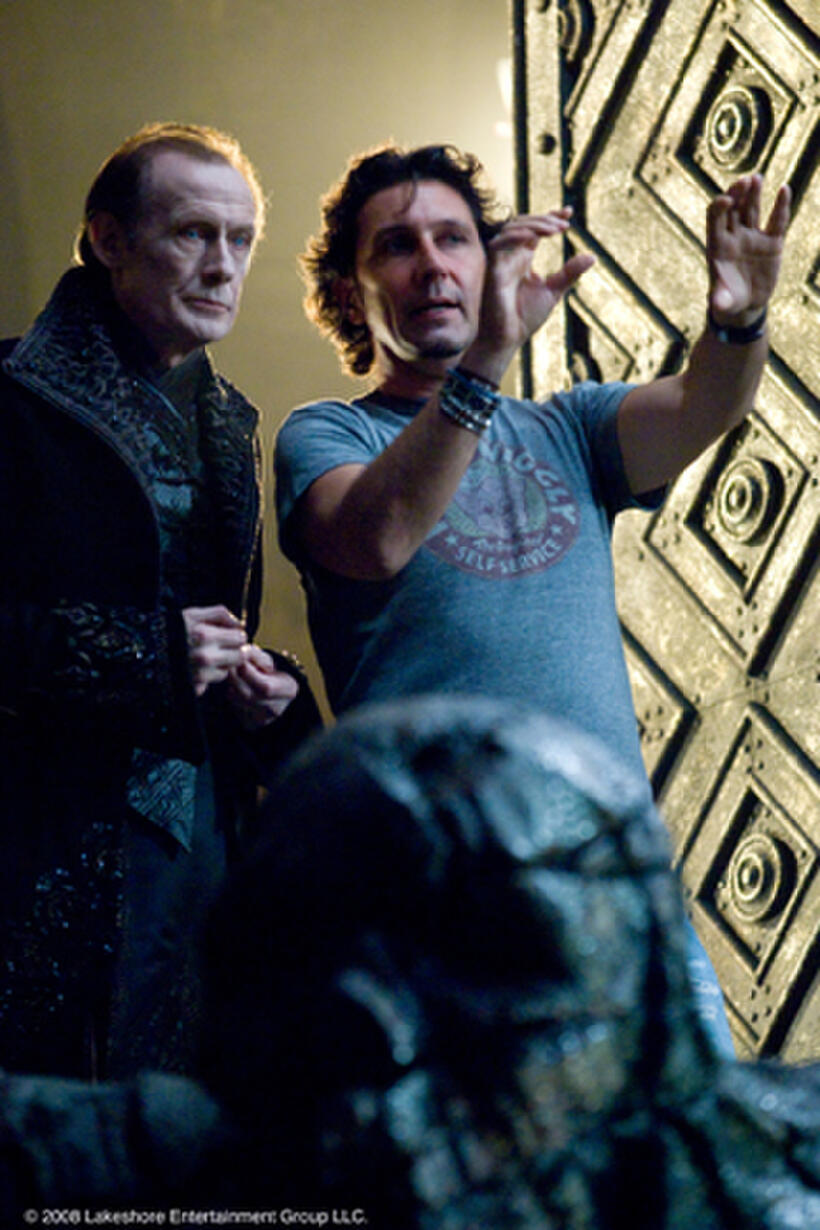 Bill Nighy and director Patrick Tatopoulos on the set of "Underworld: Rise of the Lycans."