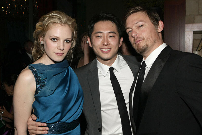 Emma Bell, Steven Yeun and Norman Reedus at the 2011 InStyle and Warner Bros. 68th Annual Golden Globe Awards party in California.