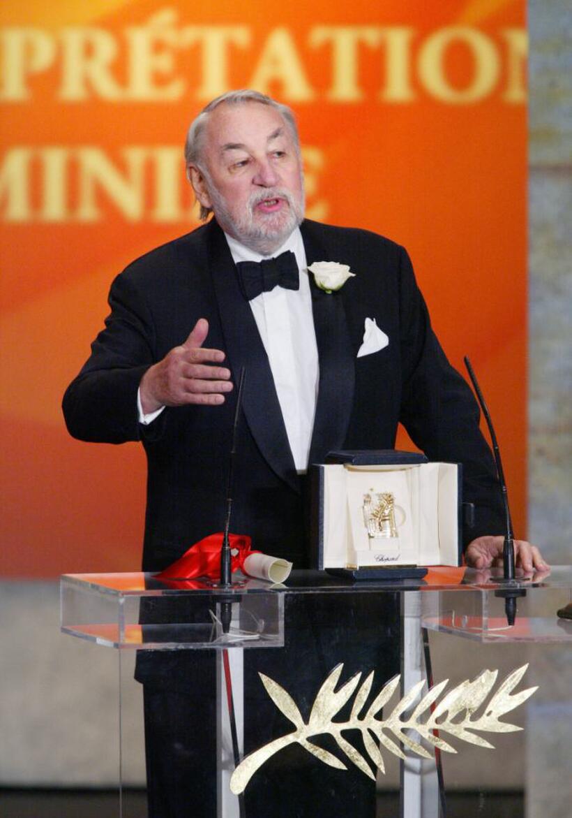 Philippe Noiret at the closing ceremony of the 56th Cannes film festival.