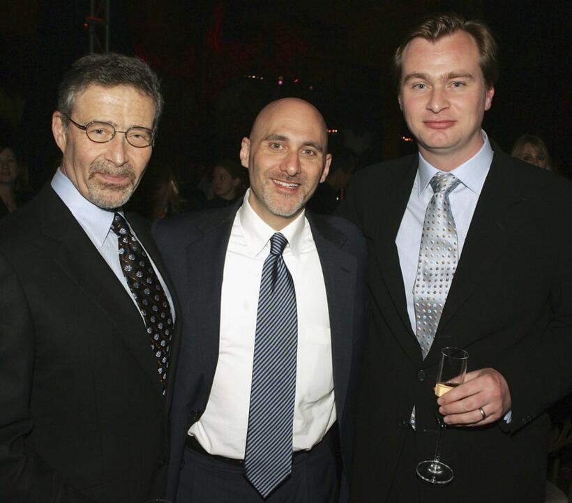 Barry Meyer, Jeff Robinov and Christopher Nolan at the after party of the premiere of "Batman Begins."