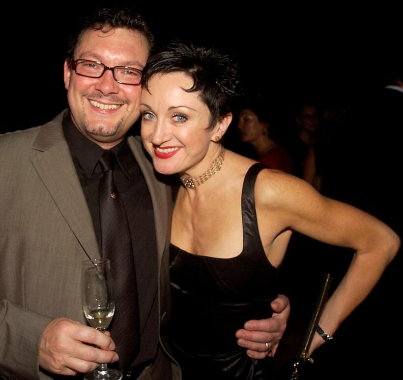 Caroline O'Connor and her husband at the Sydney Confidential Golden Slipper Soiree.