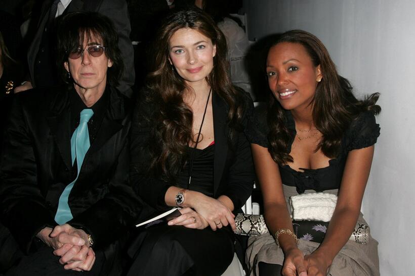 Ric Ocasek, Aisha Tyler and Paulina Porizkova at the Michon Schur Fall 2007 fashion show during the Mercedes-Benz Fashion Week.