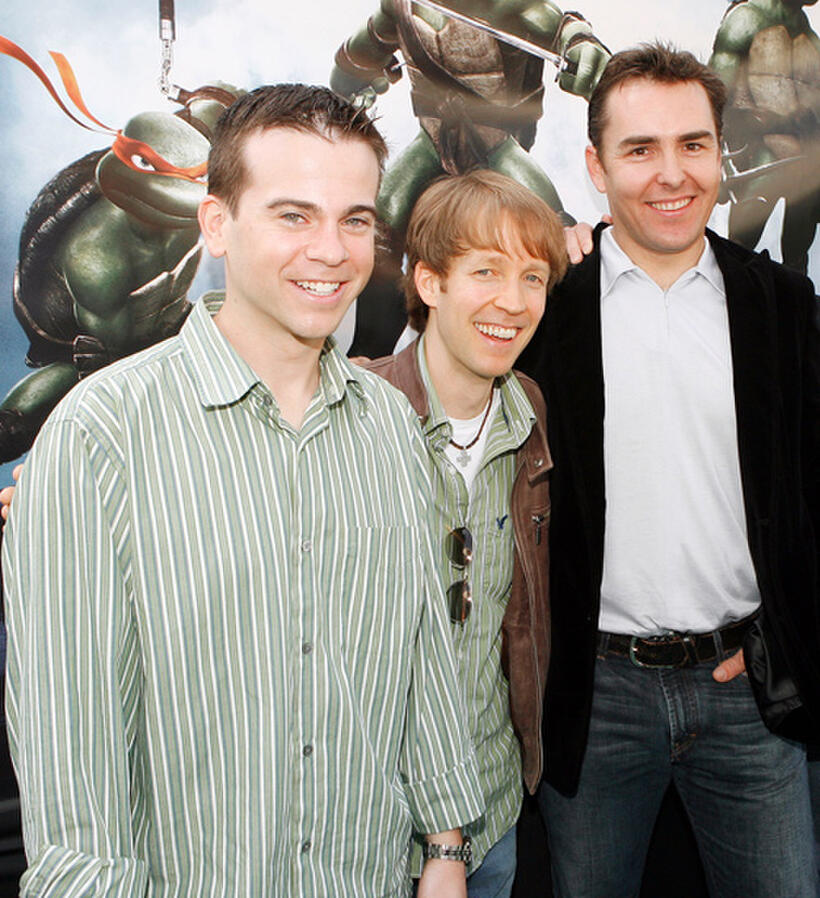 Mikey Kelley, James Arnold Taylor and Nolan North at the California premiere of "Teenage Mutant Ninja Turtles."