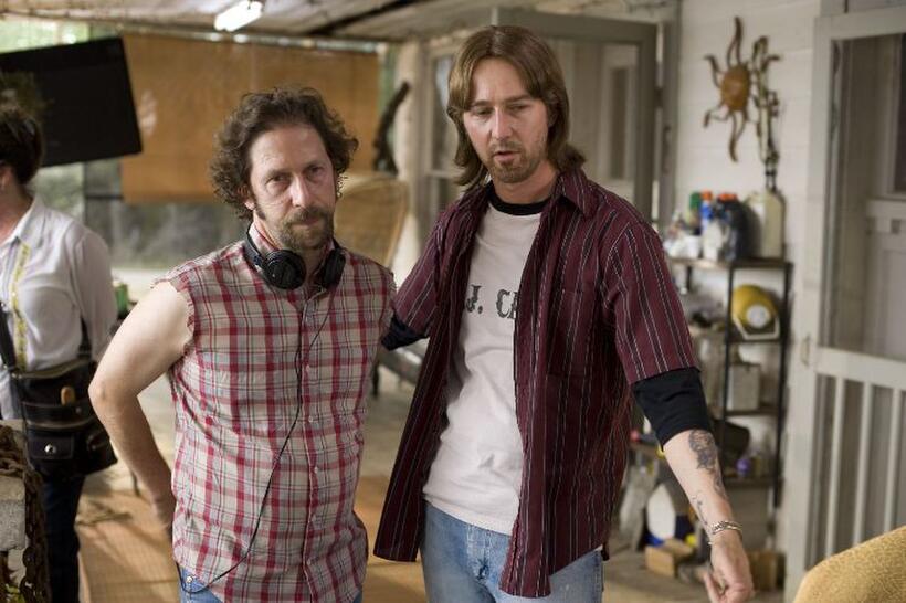 Tim Blake Nelson and Edward Norton on the set of "Leaves of Grass."