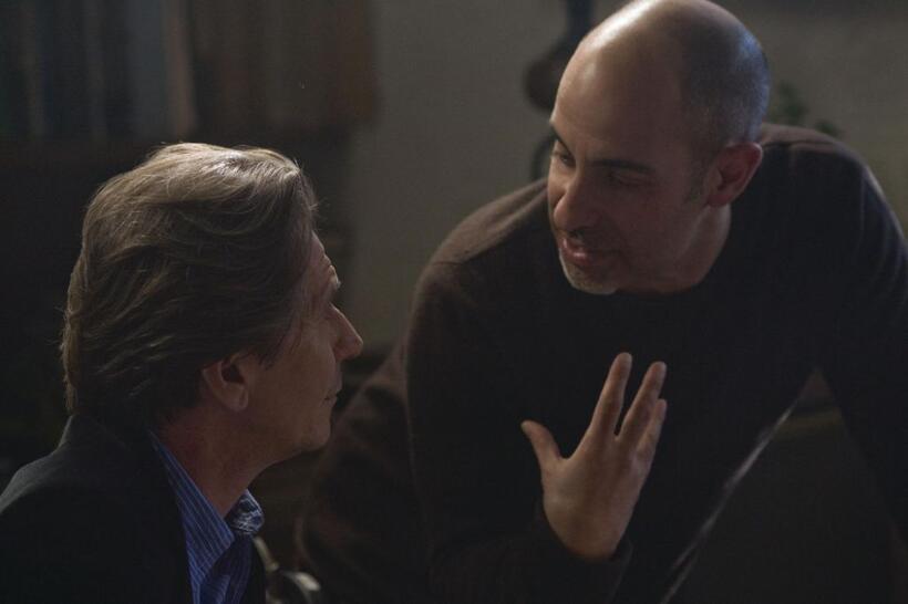 Gary Oldman as Rabbi Sendak and writer/director David Goyer on the set of "The Unborn."