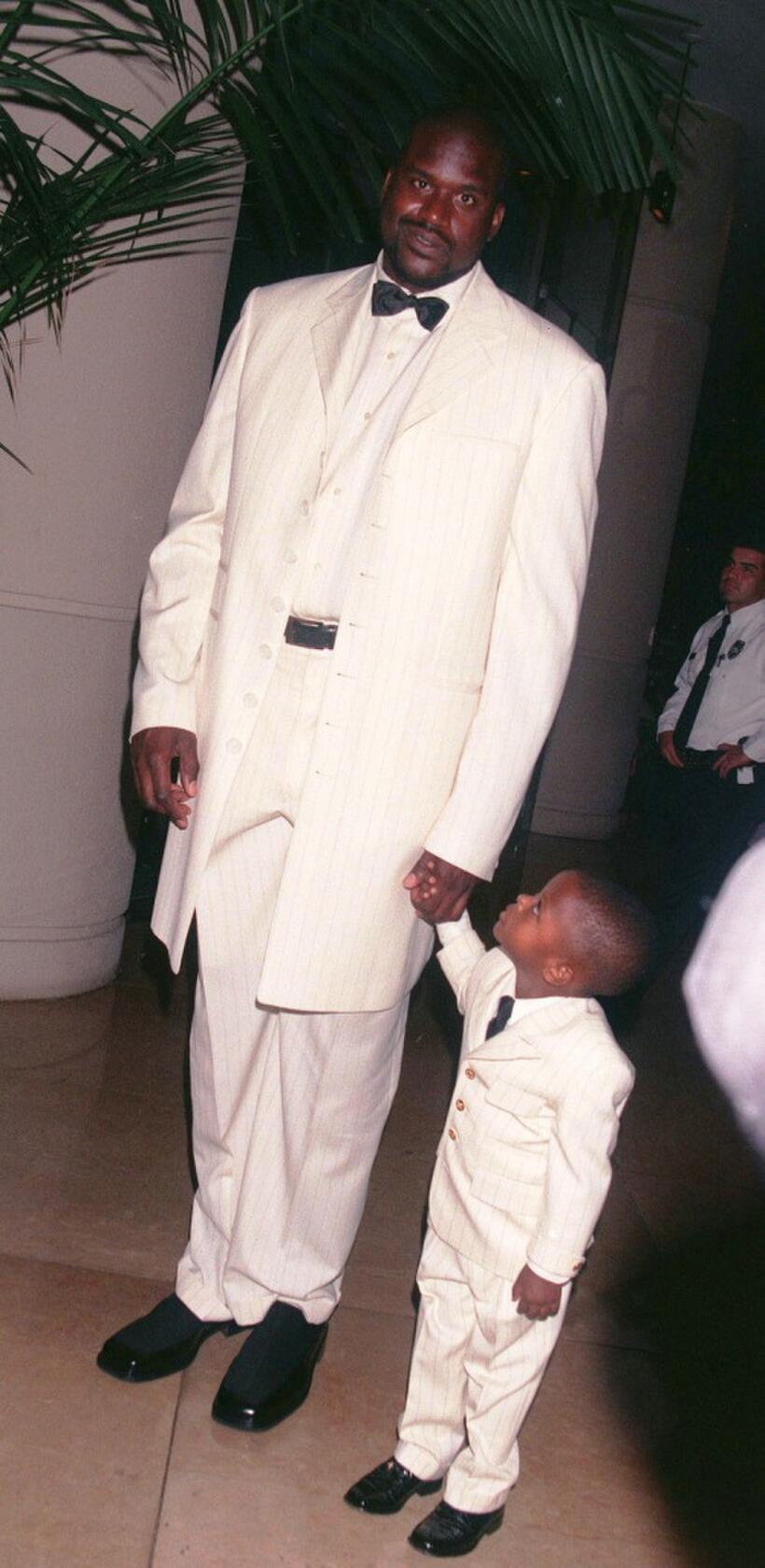 Shaquille O'Neal and his son at the Oscar De La Hoya Foundation's "Evening Of Champions."