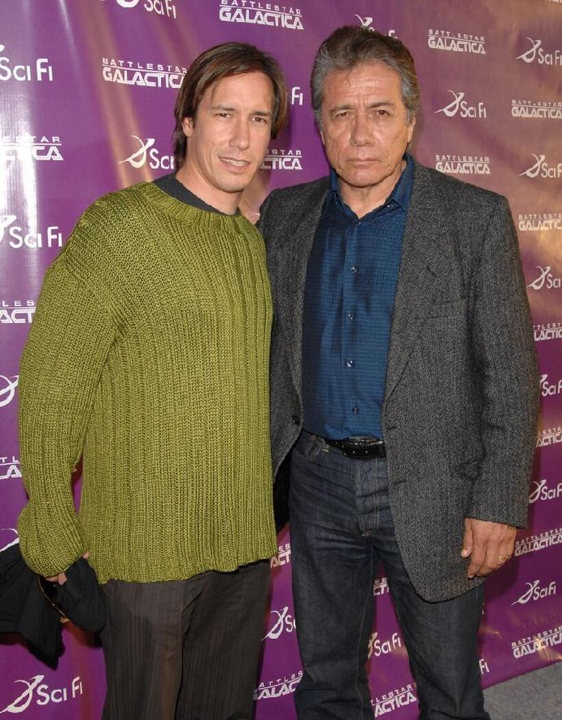 Bodie Olmos and Edward James Olmos at the "Battlestar Galactica" season four party.