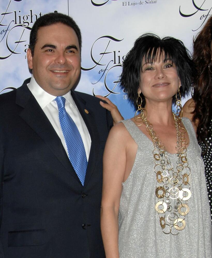 Elias Antonio Saca Gonzalez and Dyana Ortelli at the cocktail party of "Flights of Fancy."