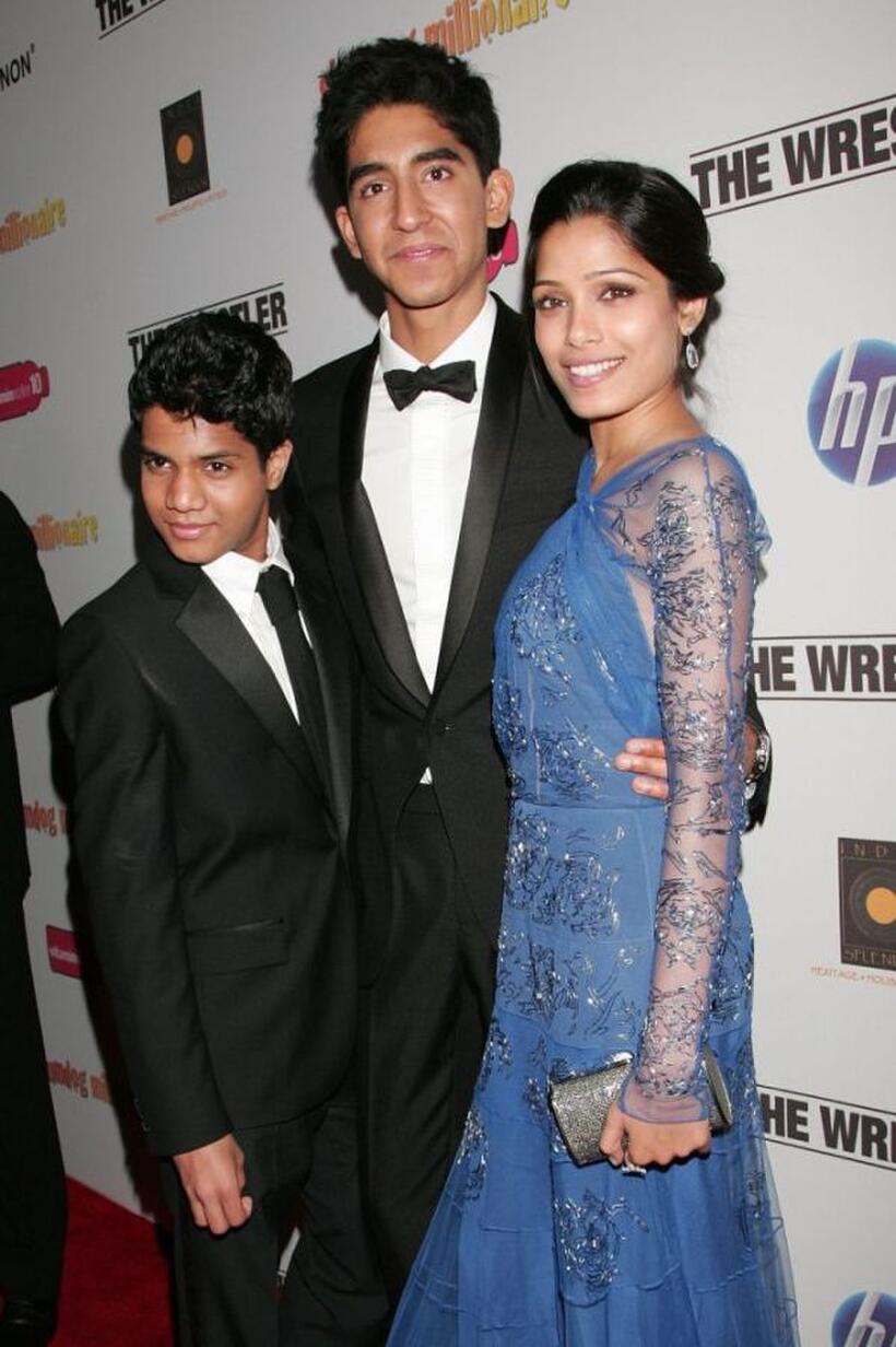 Ashutosh Lobo Gajiwala, Dev Patel and Freida Pinto at the Fox Searchlight Oscar after party of "Slumdog Millionaire."