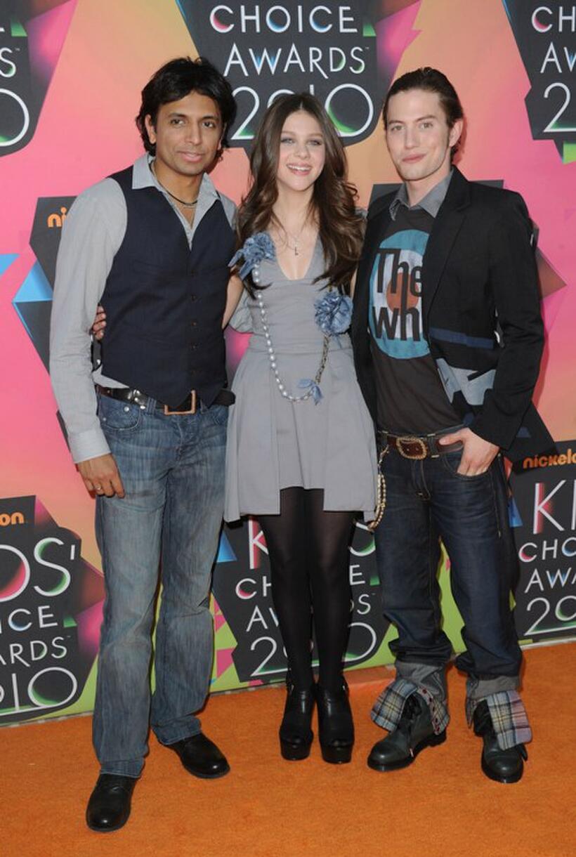Director M. Night Shyamalan, Nicola Peltz and Jackson Rathbone at the Nickelodeon's 23rd Annual Kids Choice Awards.