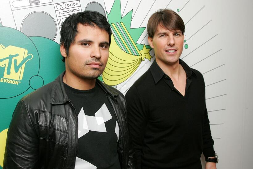 Michael Pena and Tom Cruise at the MTV's Total Request Live.