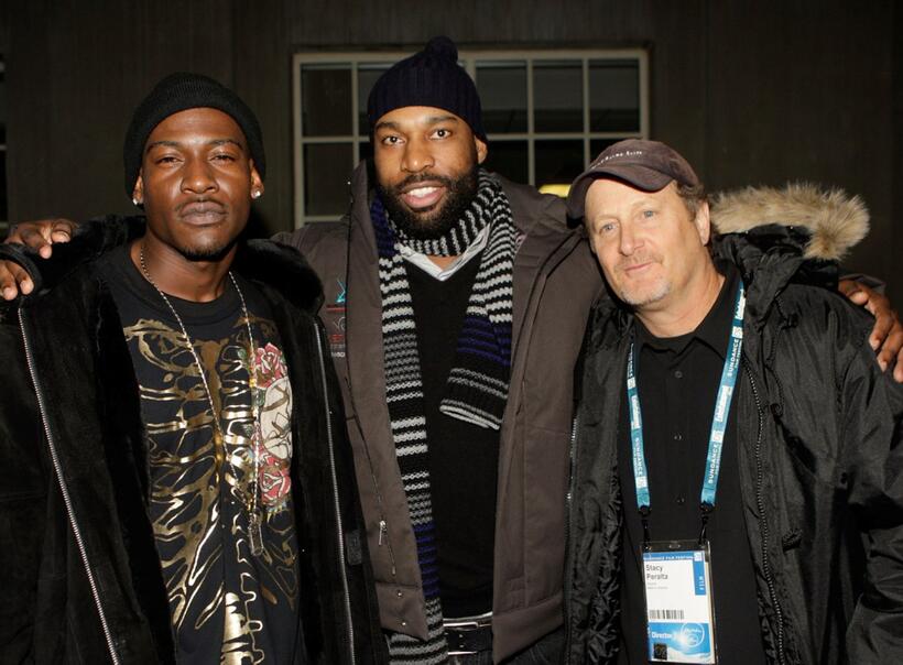 Producer Baron Davis, Stacy Peralta and Guest at the premiere of "Made In America" during the Sundance Film Festival.