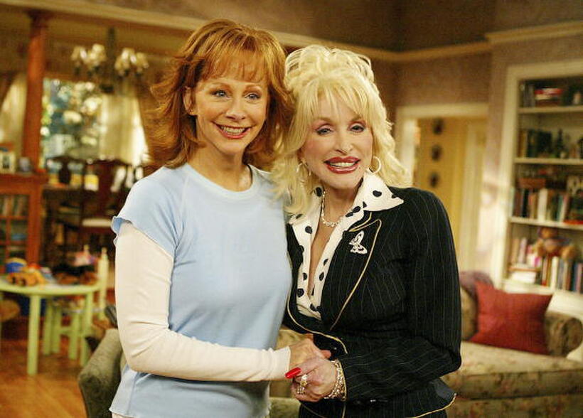 Reba McEntire and Dolly Parton at the 20th Century Fox Studios.