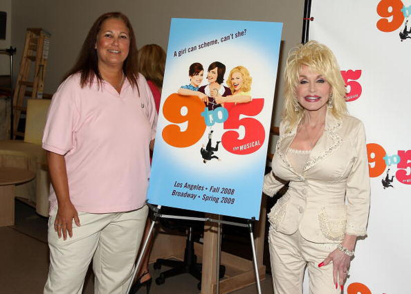 Patricia Resnick and Dolly Parton at the "9 to 5: The Musical" press conference.