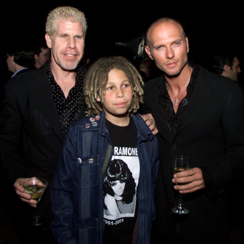 Ron Perlman, Brandon and Luke Goss at the premiere of "Blade ll."
