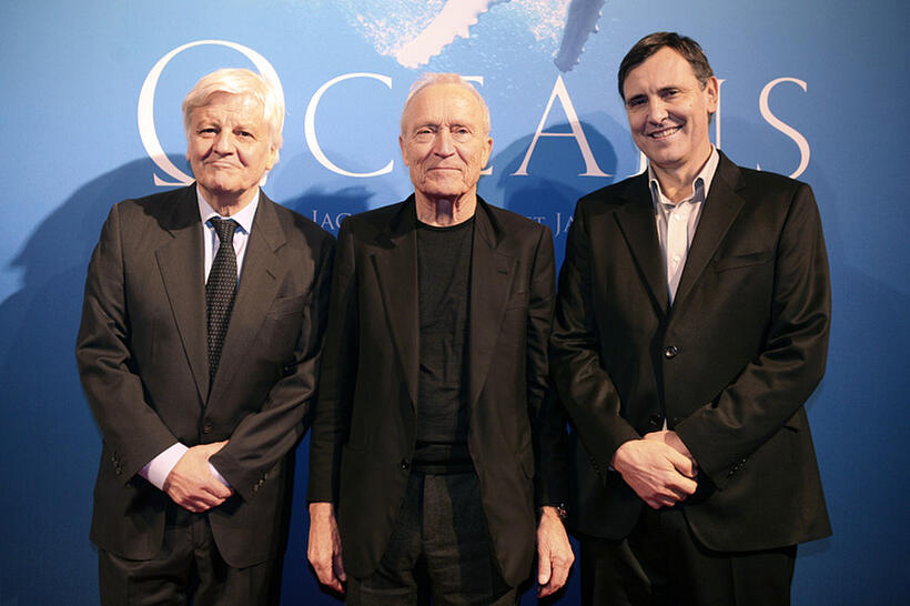 Jacques Perrin, Jerome Seydoux and director Jacques Cluzaud at the premiere of "Oceans."